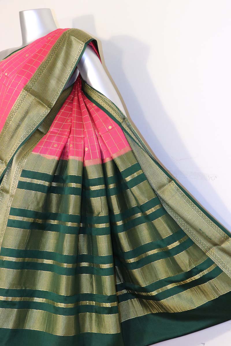 Checks & Contrast Mysore Crepe Silk Saree AJ201693